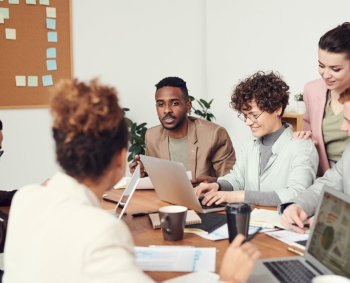 Investment team working in a office