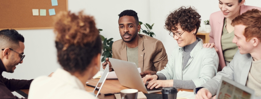 Investment team working in a office